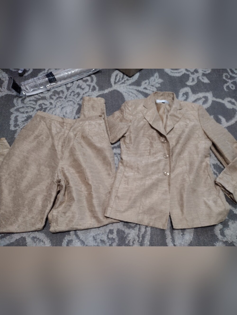 Travis Ayers 100% Silk Textured Tan suit Jacket And Pant Set,